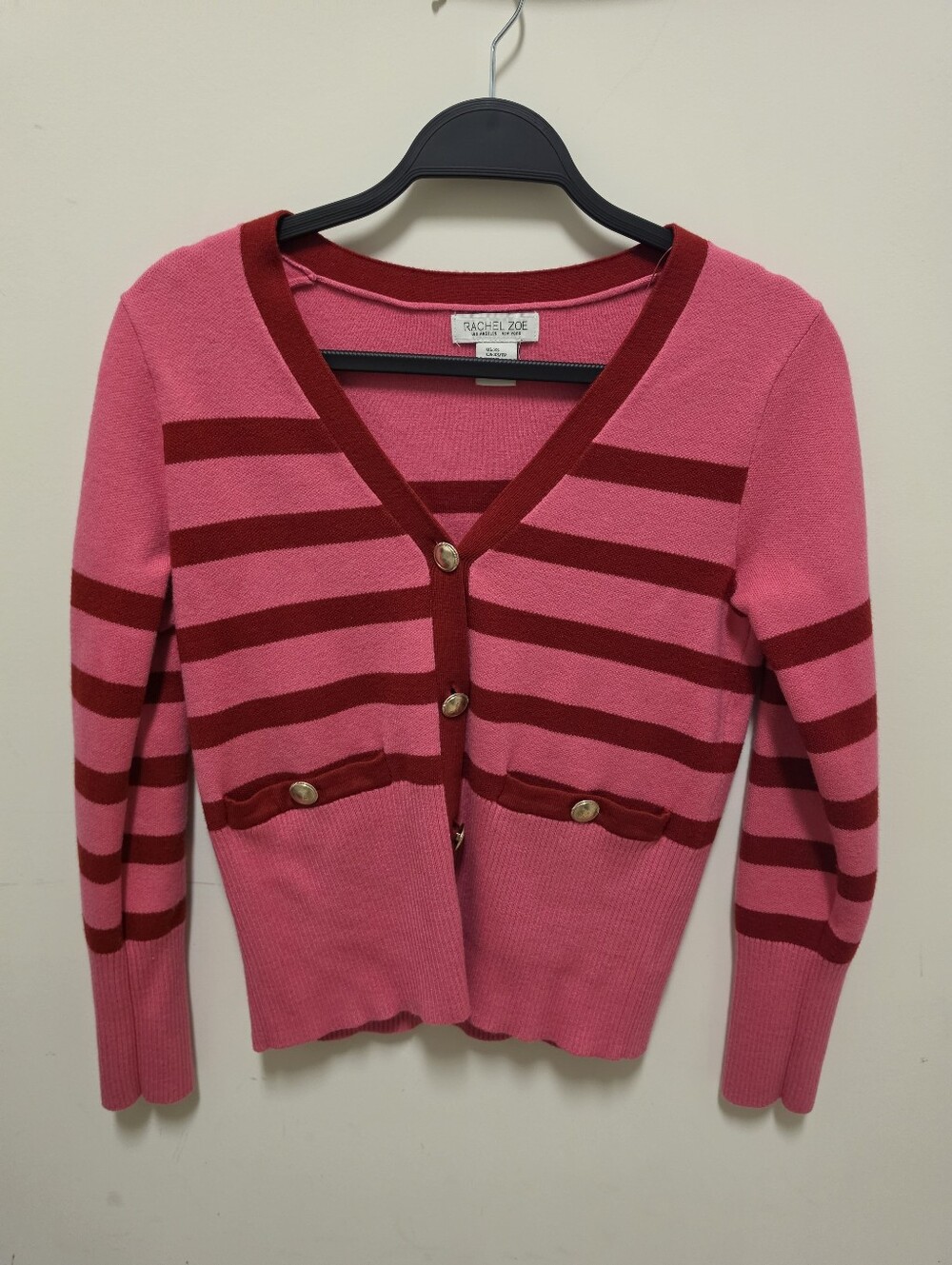 Rachel Zoe pink & red stripe button down cardigan sweater women’s size XS